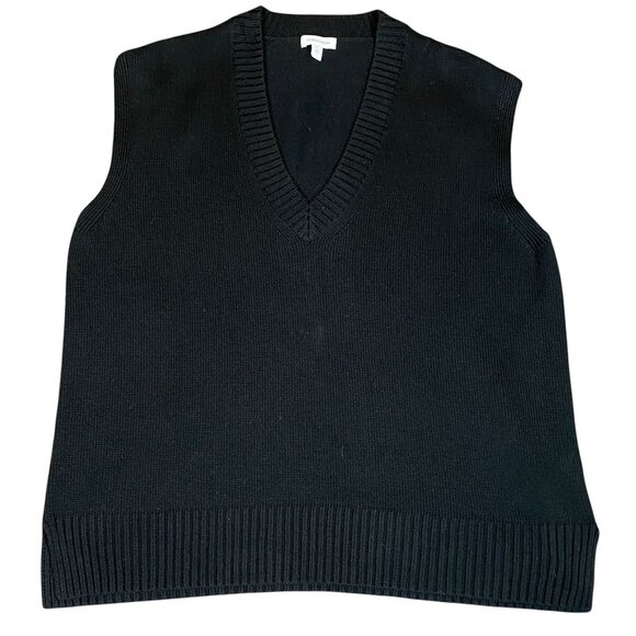 Nordstrom Merino Wool Blend Super Soft V-Neck Sweater Vest L Black #233J - Picture 1 of 6